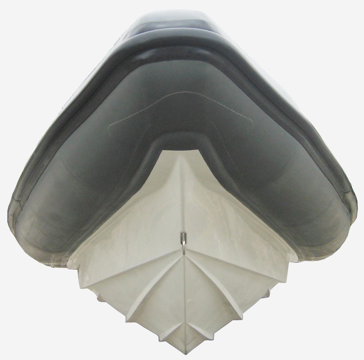 Deep-V RIB hull seen from the bow